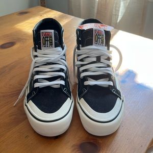 Brand new high top vans, black and white stripe, 9.5 women’s